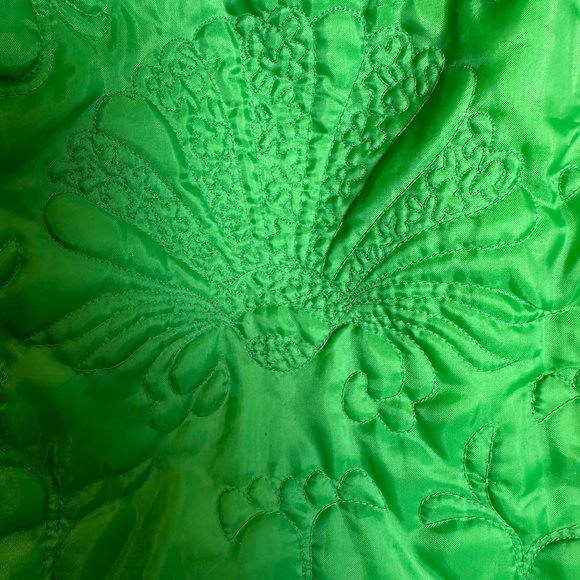 VINTAGE Unbranded Quilted Zip Front Robe Mandarin Collar Pockets, Green | Sz S/M - Picture 12 of 16